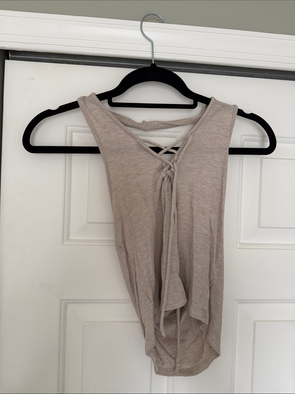 Kendall & Kylie Taupe Ribbed Lace-Up halter